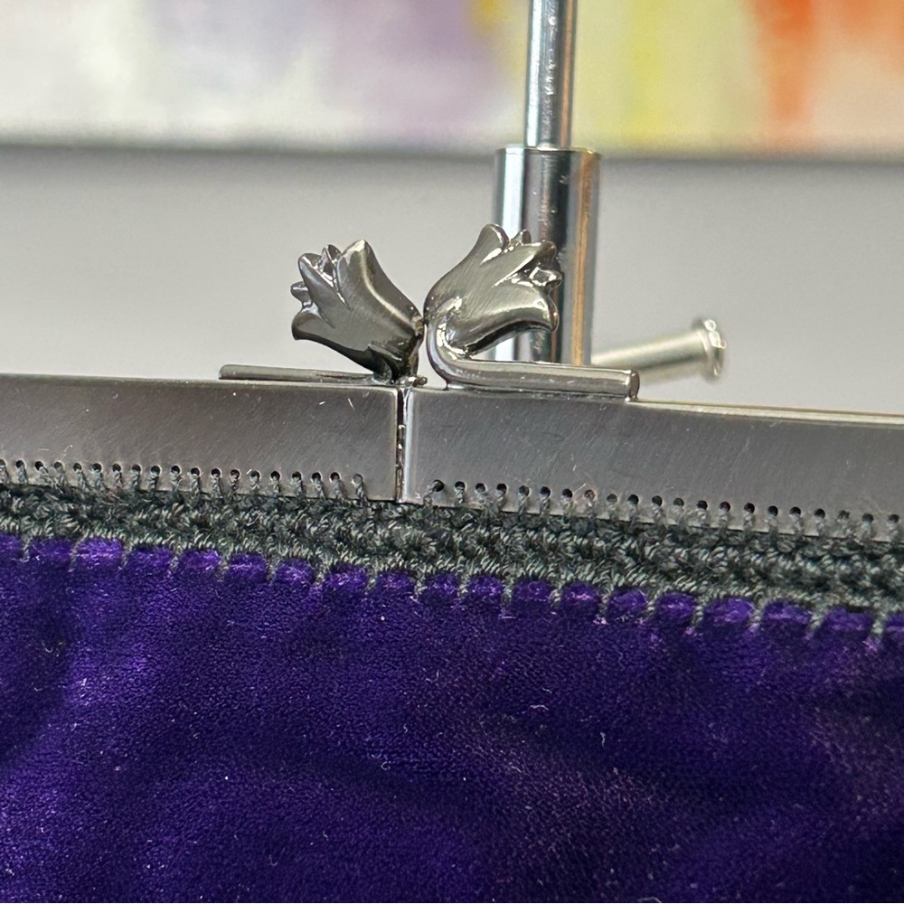 PRADA Velvet Clutch Purse Chain Strap Tulip Kiss Lock: Deep Purple Small - Picture 7 of 17